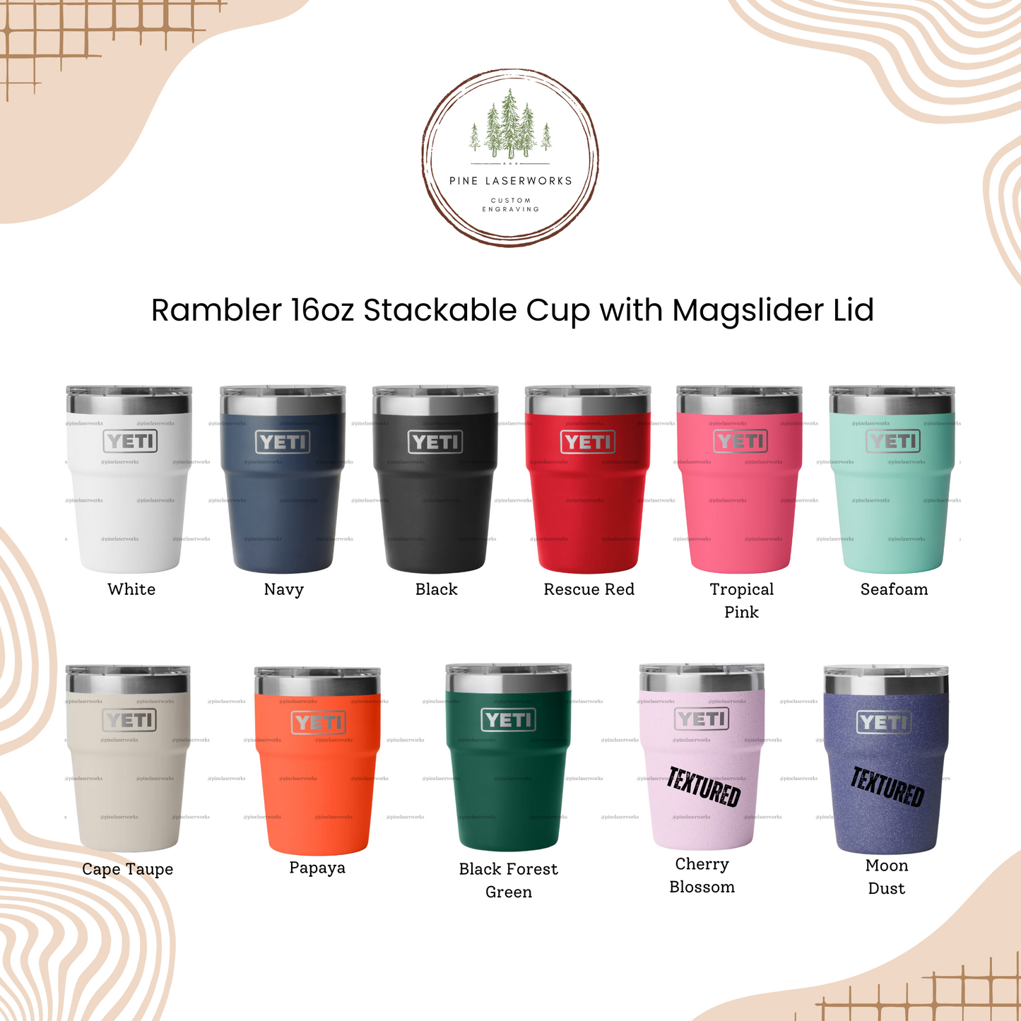 Color Options Chart Personalized Talavera Floral Pattern Yeti Rambler 16oz Stackable tumbler pinelaserworks.com