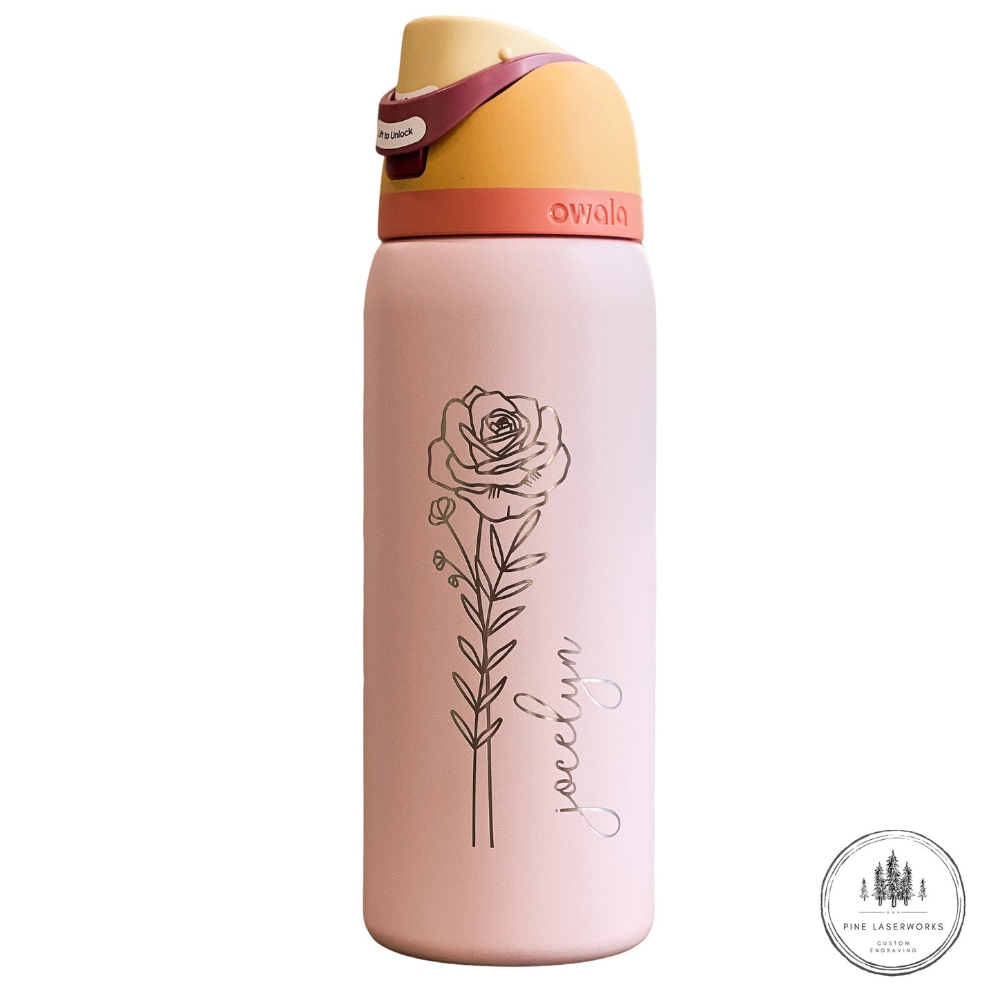 Personalized Birth Flower Owala 32oz Freesip Water Bottle