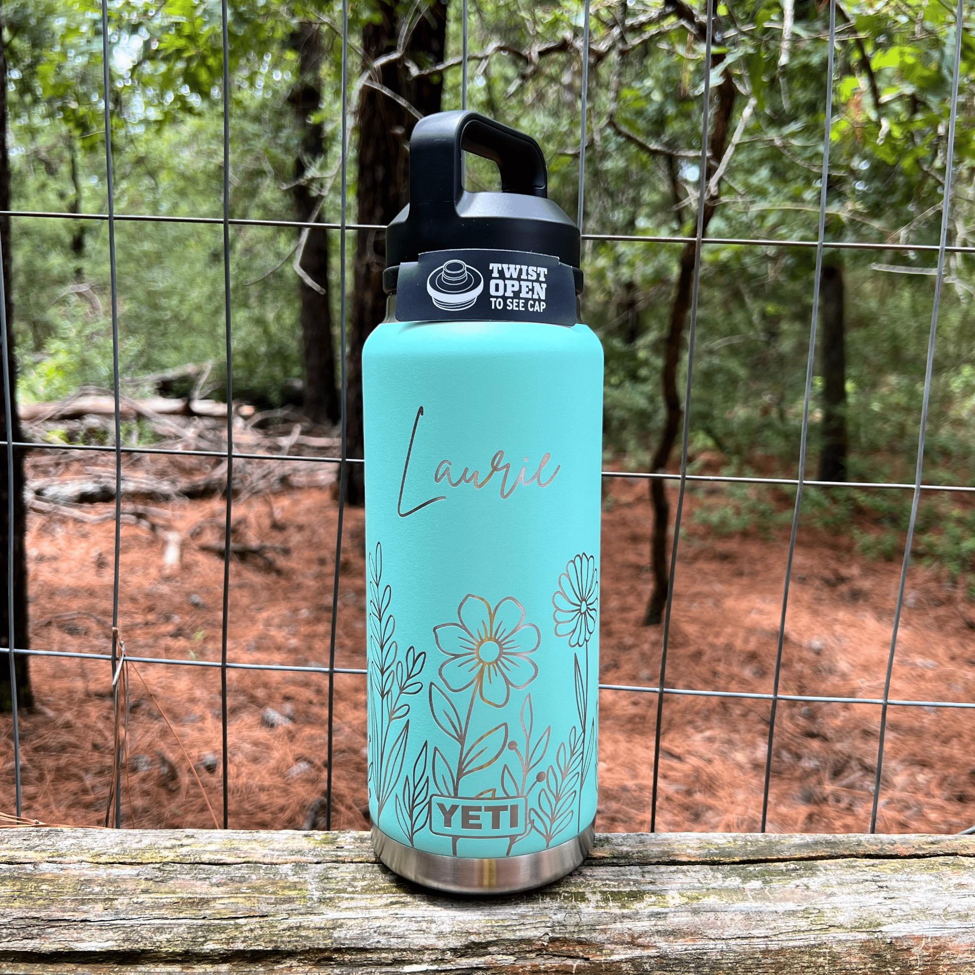 Personalized Floral Yeti 36 oz Chug Cap Water Bottle Custom 360 Engraved - Pine LaserworksPersonalized Floral Yeti 36oz Rambler Water Bottle Custom Laser Engraved Design. pinelaserworks.com
