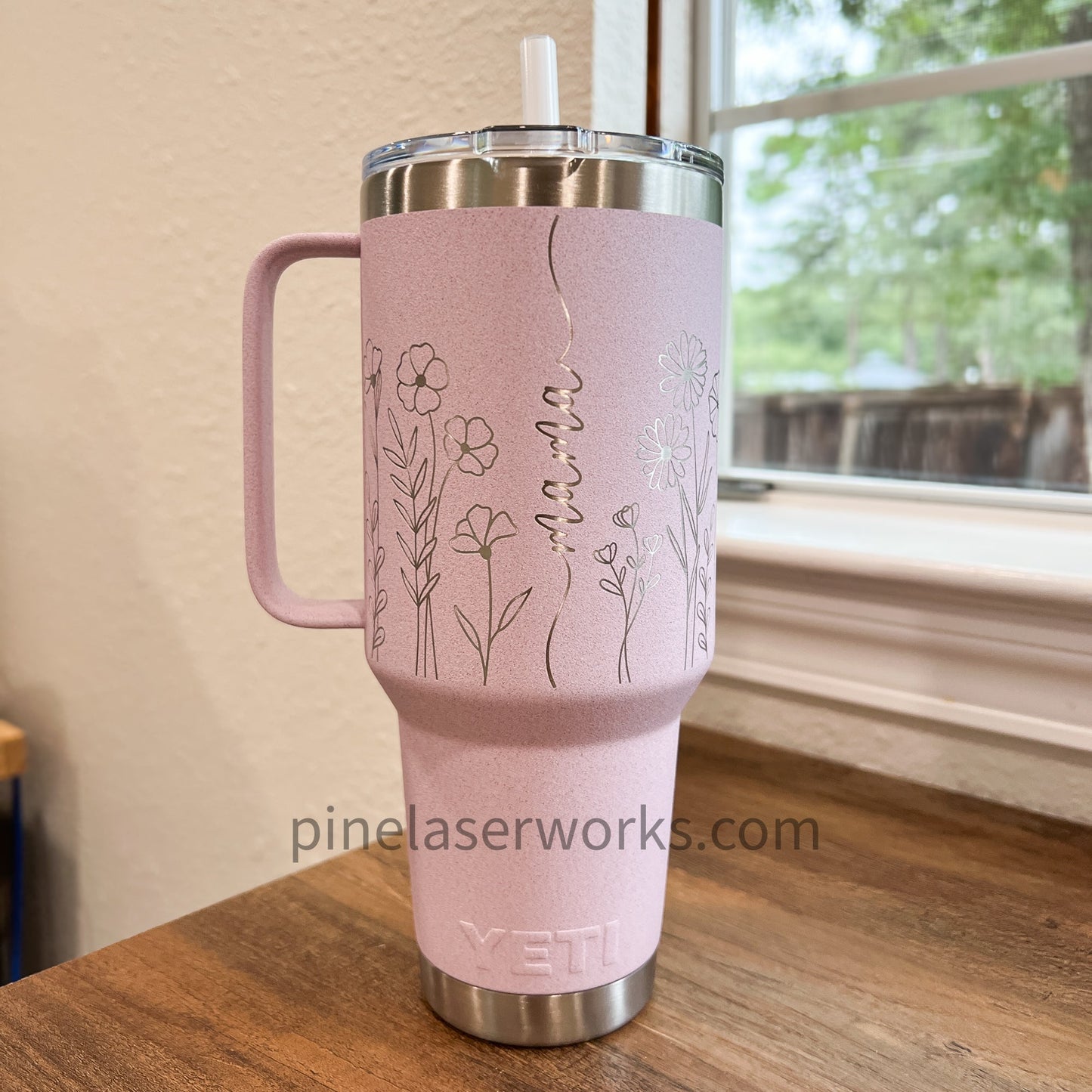 Personalized Floral Yeti 42oz Straw Mug Coffee Mug Travel Tumbler - Pine LaserworksPersonalized Floral Yeti 42oz Straw Mug Coffee Mug Travel Tumbler