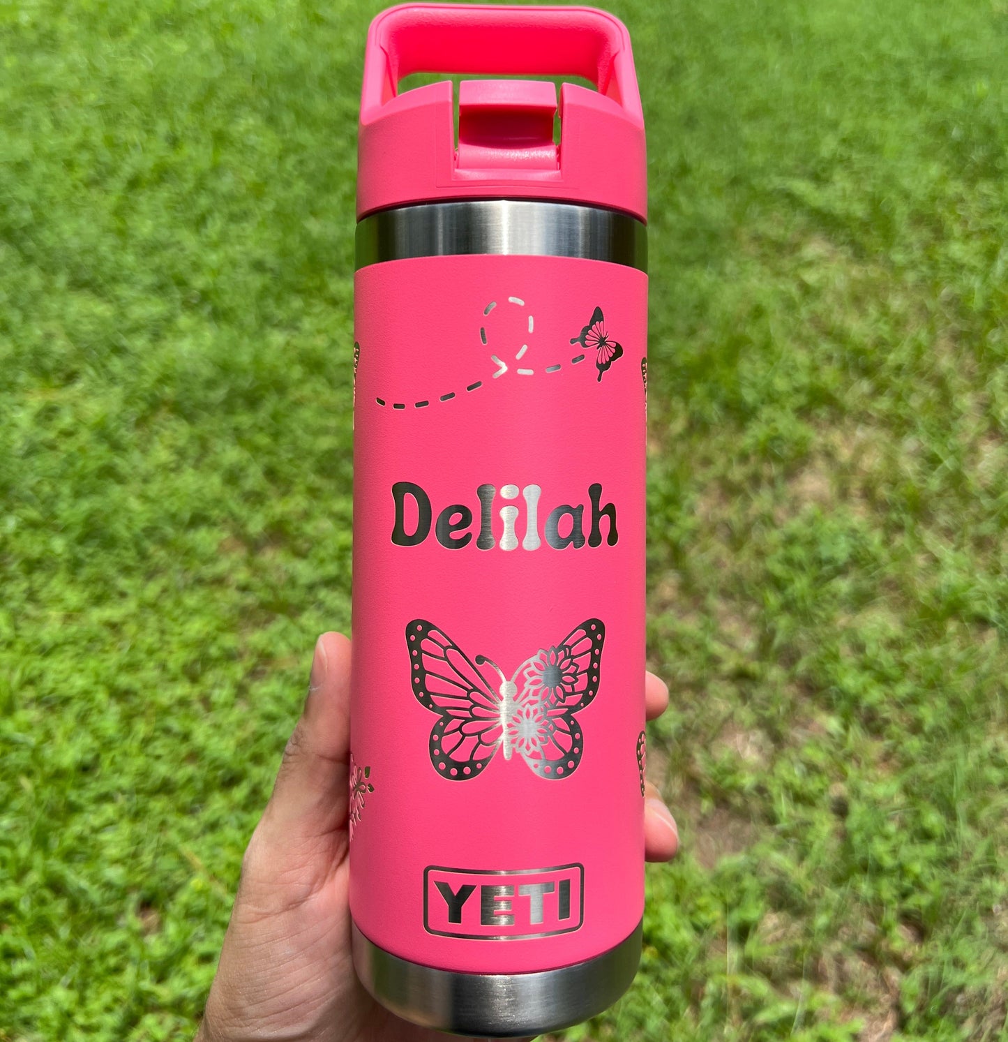Butterflies Personalized Kids YETI 18 oz Laser Engraved Rambler Water Bottle Straw Top Dishwasher Safe pinelaserworks.com