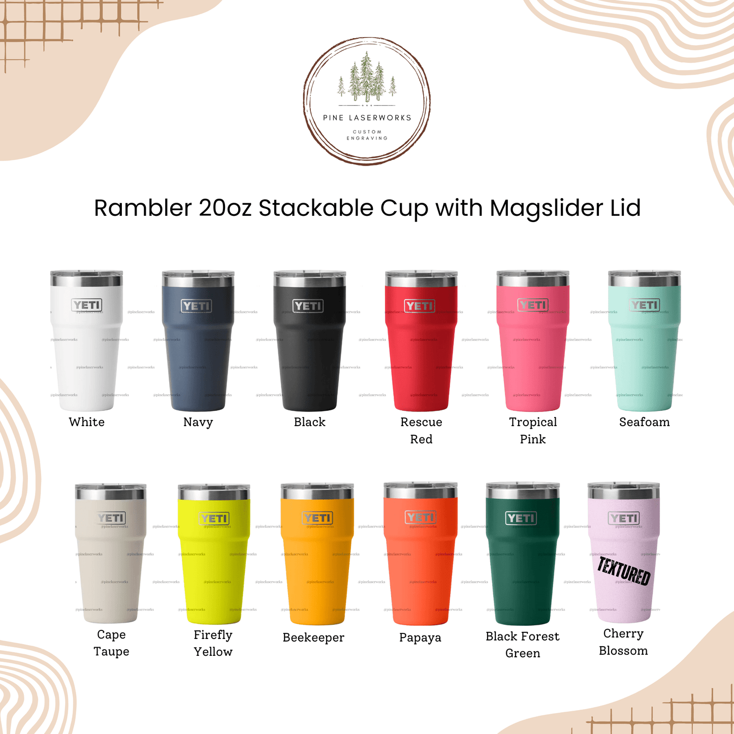 Personalized Talavera Flower Yeti 20oz Stackable Cup - Pine Laserworks LLCPersonalized Talavera Floral Yeti 20oz Stackable Cup Color Chart pinelaserworks.com