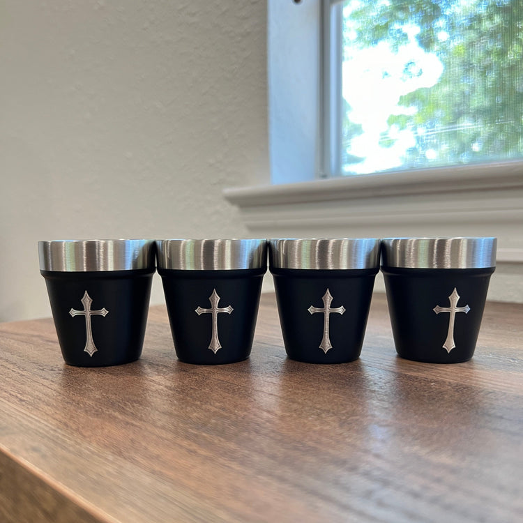 Personalized YETI barware collection featuring laser-engraved shot glasses