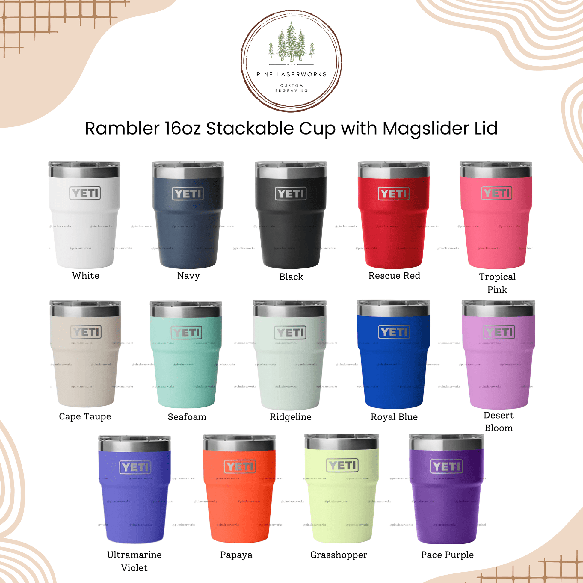 Personalized YETI Rambler 16 oz Stackable Tumbler – Pine Laserworks