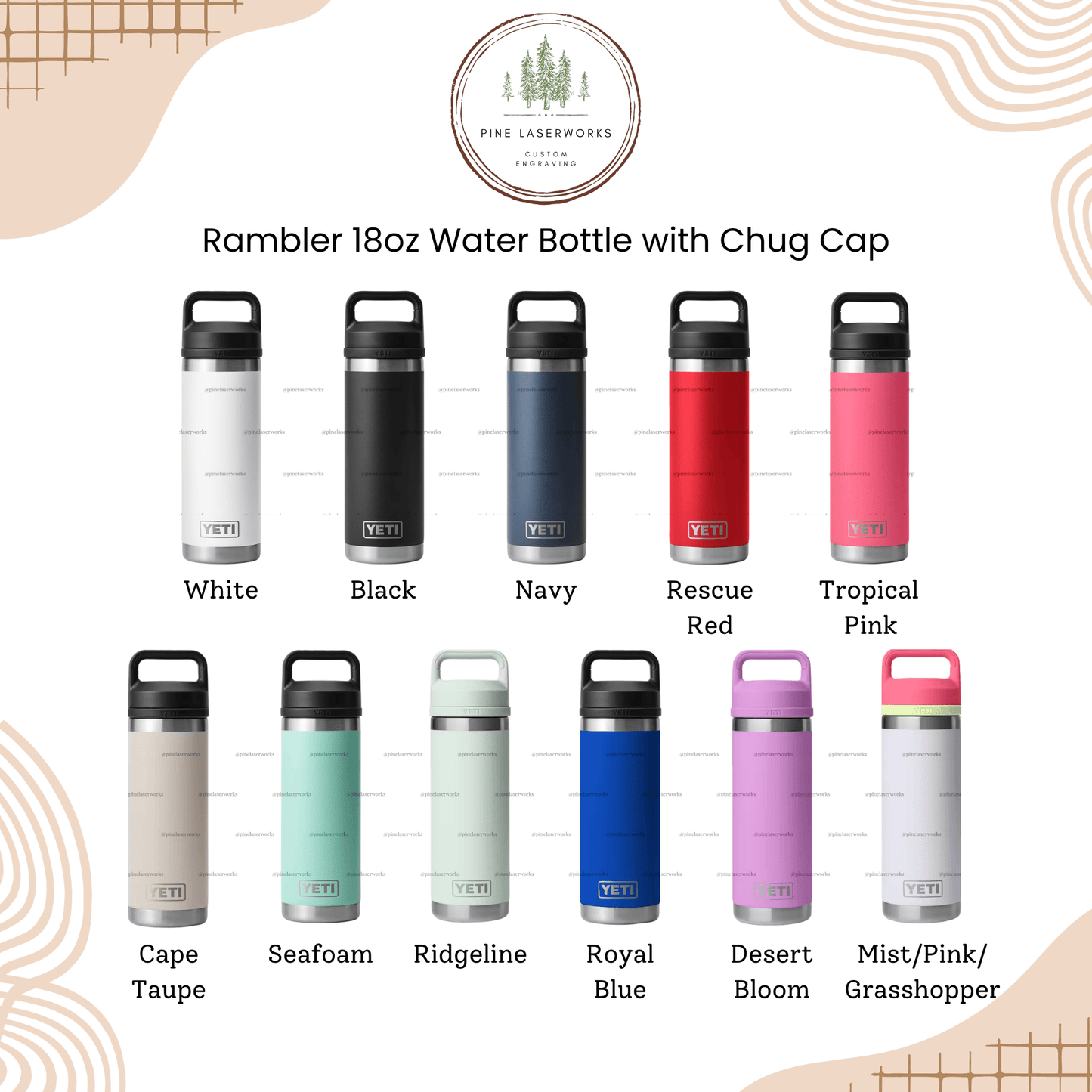 Golf Pattern YETI Rambler Laser Engraved Chug Cap Water Bottle