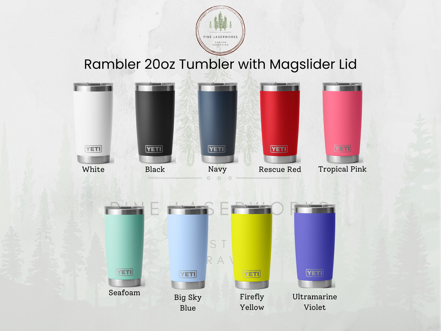 Personalized Floral Yeti 20oz Rambler Tumbler Full 360 Laser Engrave