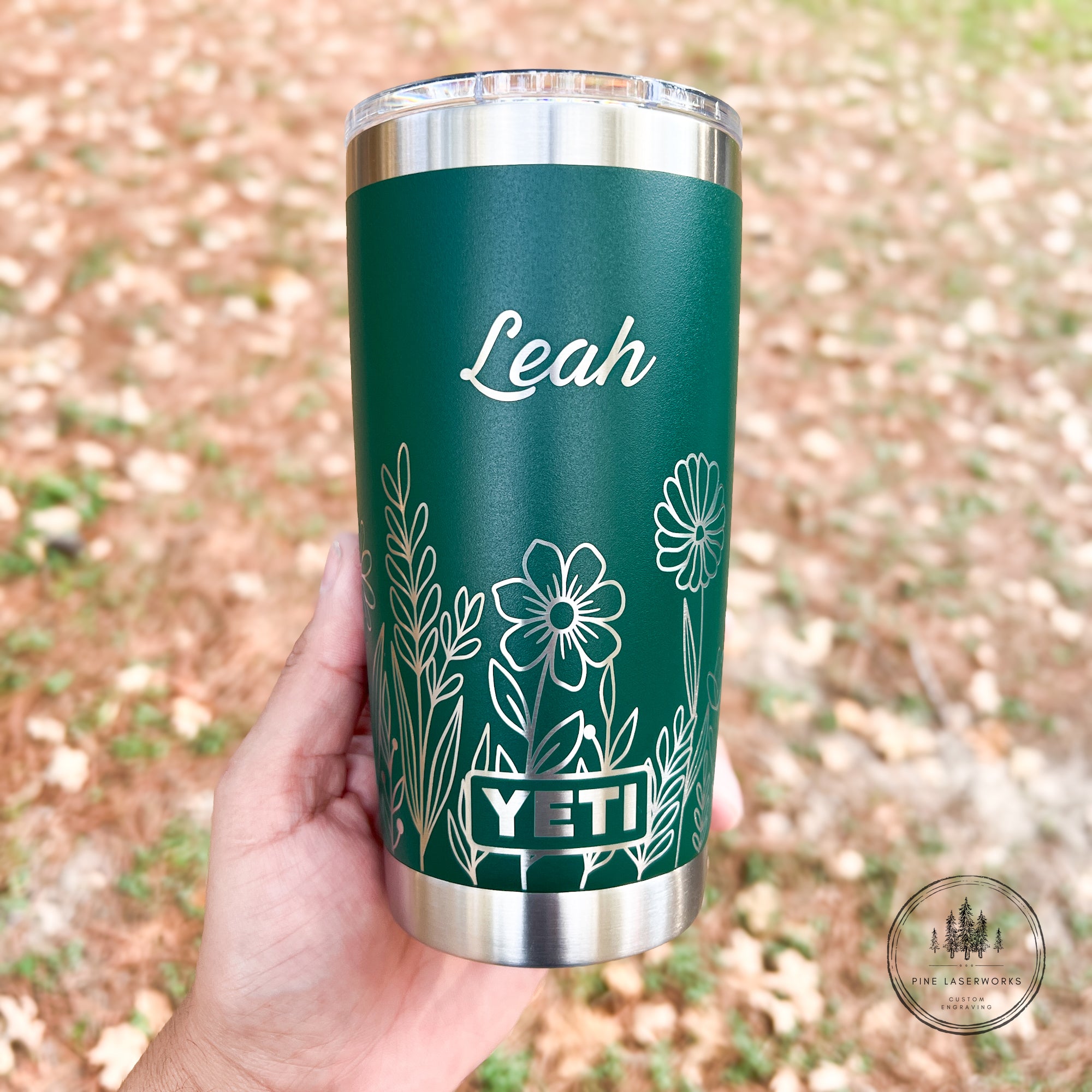 Personalized Wildflower YETI 20 oz Rambler Engraved Tumbler – Pine