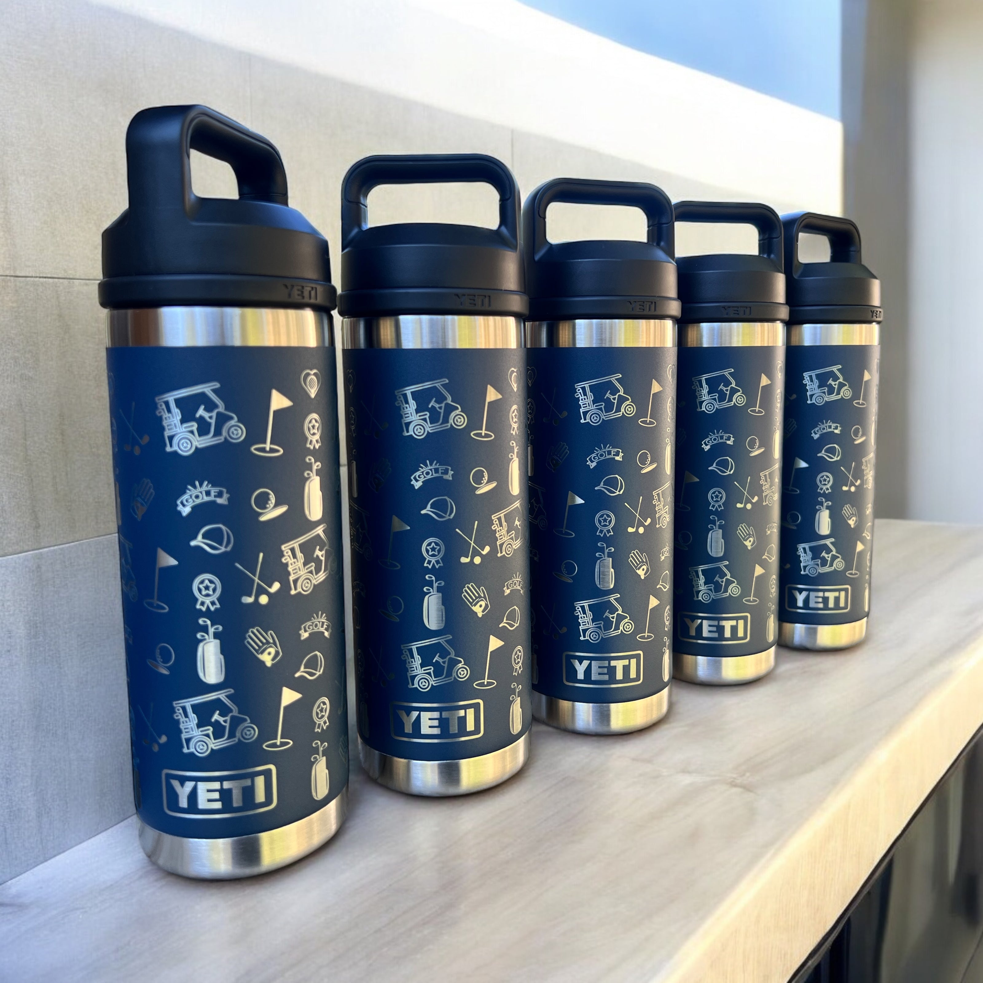 Engraved Golf Yeti 18oz Rambler Water Bottle in Navy Blue. Golf gifts, Golf Dad, Golf Mom, Golf Kids, Anniversary, Birthday Gifts. Engraved Yeti. pinelaserworks.com