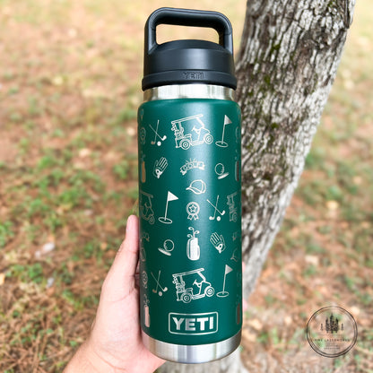 Black Forest Green YETI 26oz Rambler Golf Theme Laser Engraved Water Bottle