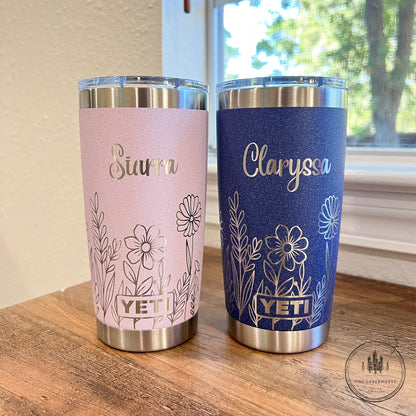 Personalized Wildflower YETI 20 oz Rambler Engraved Tumbler