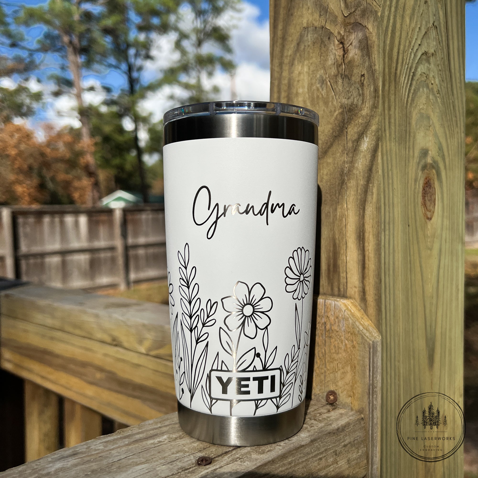 Personalized Wildflower YETI 20 oz Rambler Engraved Tumbler – Pine