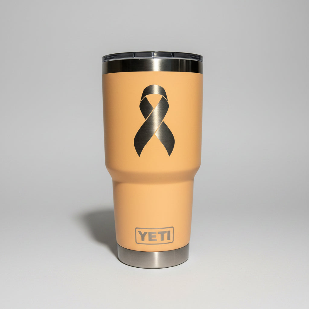 YETI brand tumbler attached to a wall outlet with a neutral background