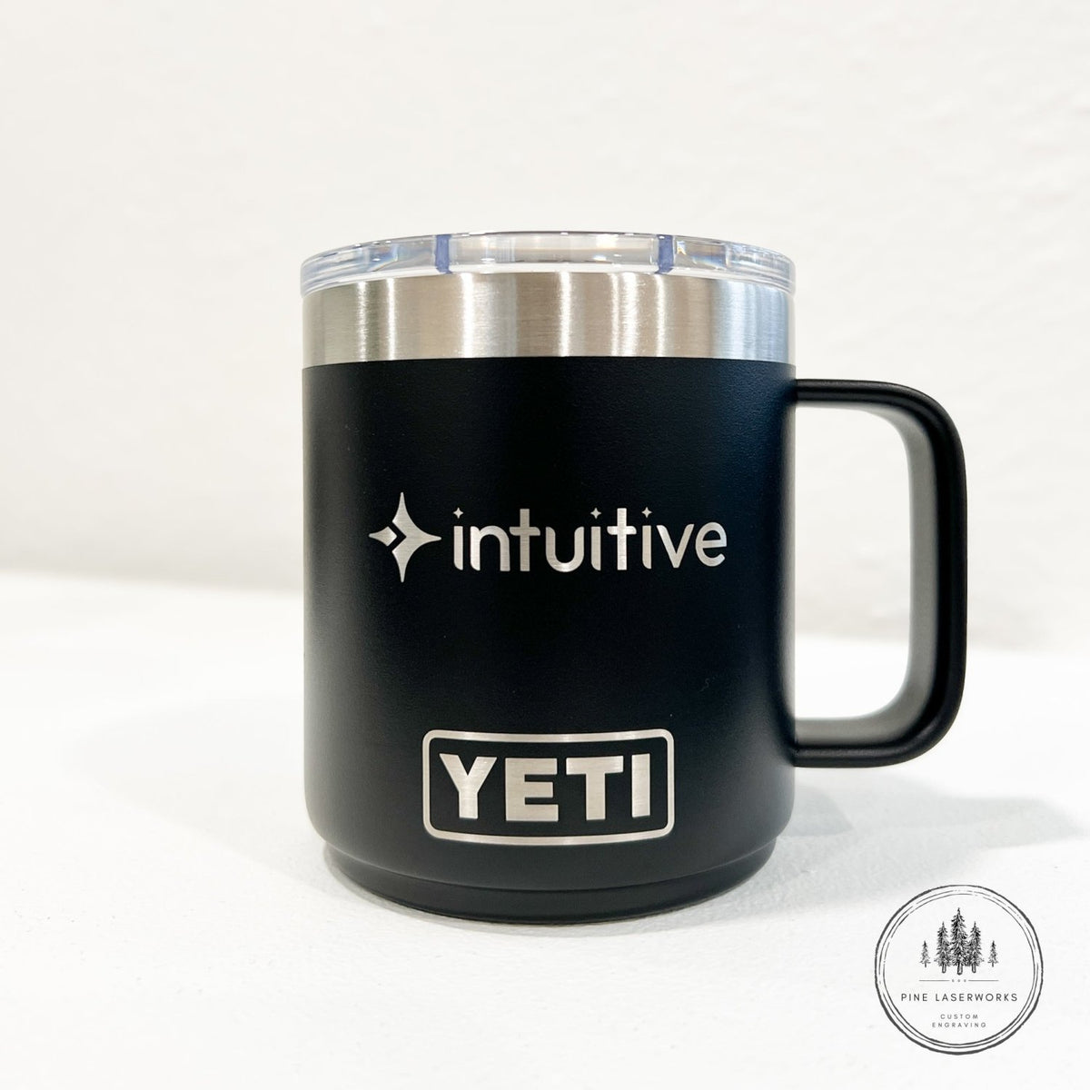Personalized YETI Rambler Ceramic Lined Mug with custom engraving, close-up view
