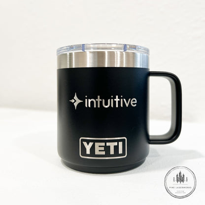Personalized YETI Rambler Ceramic Lined Mug with custom engraving, close-up view