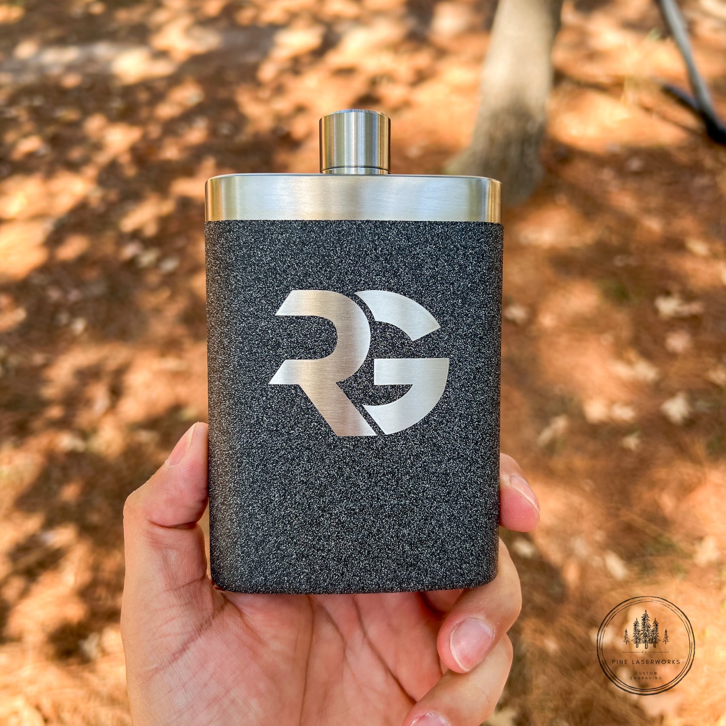 Personalized, Laser Engraved Initials on a YETI Flask in Black Stone Color