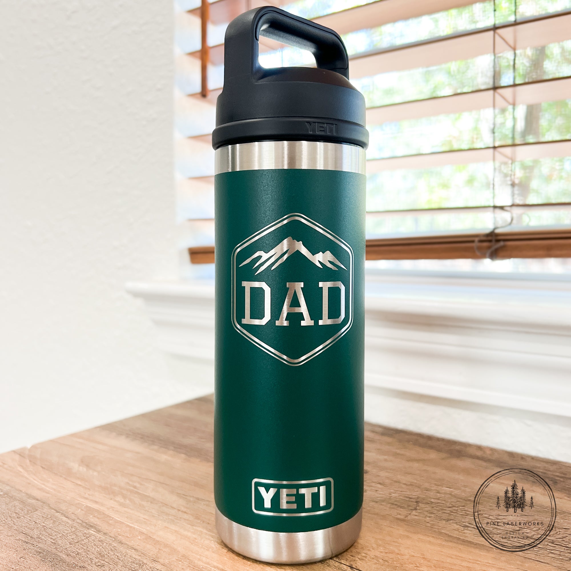 Personalized Dad YETI 18 oz Rambler Chug Cap Water Bottle – Pine