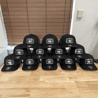 Group of black Richardson 112 caps with white and black 'Jimenez' acrylic patches