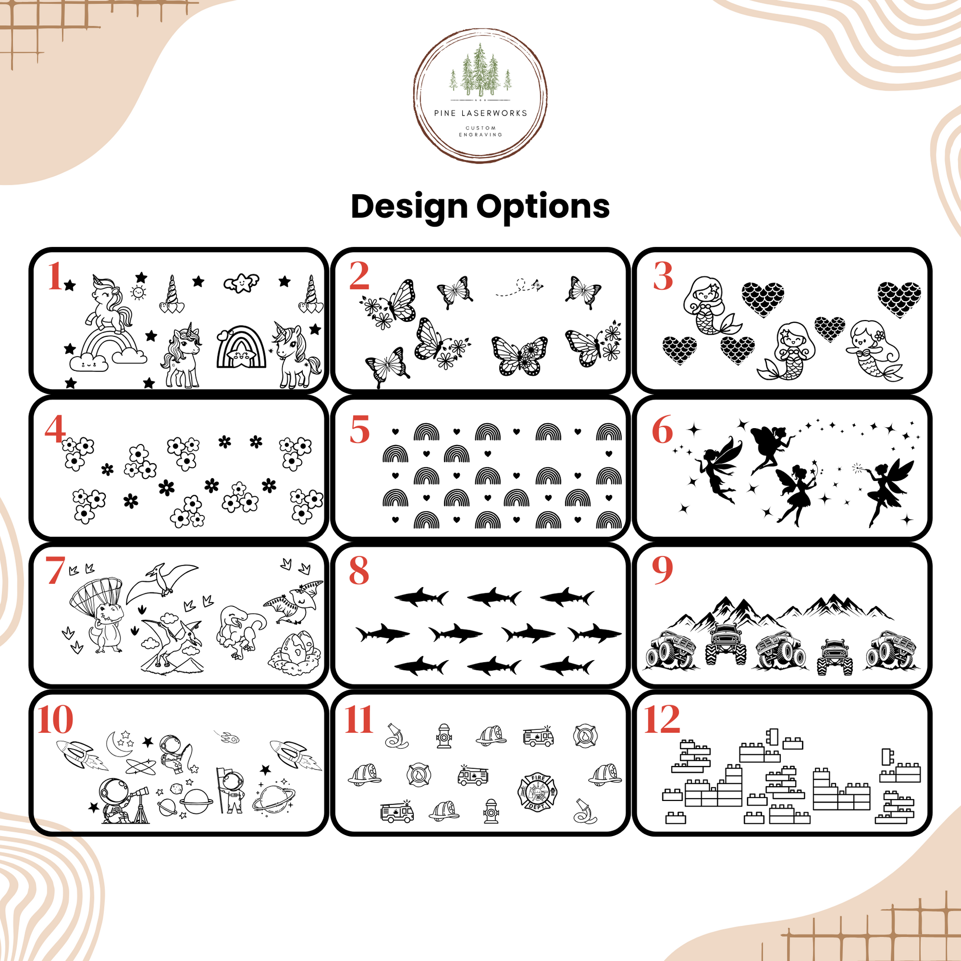Set of design options with various patterns on a white background