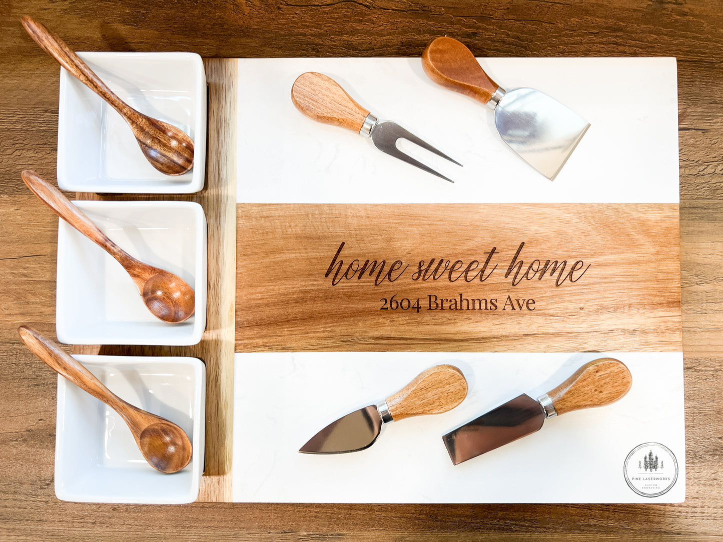 Personalized Wood and Marble Charcuterie Serving Board