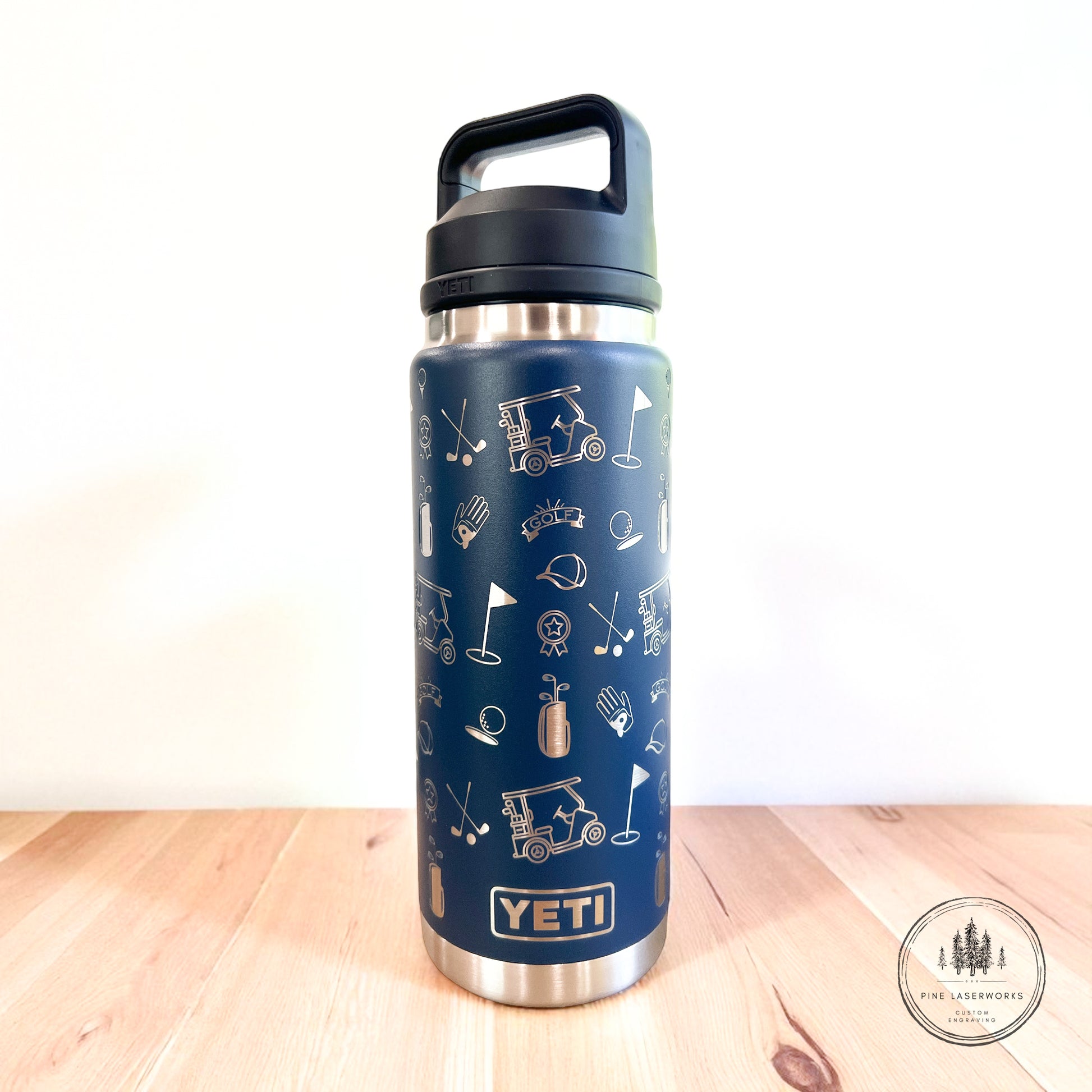 Navy YETI 26oz Rambler Golf Theme Laser Engraved Water Bottle