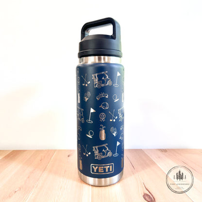 Navy YETI 26oz Rambler Golf Theme Laser Engraved Water Bottle