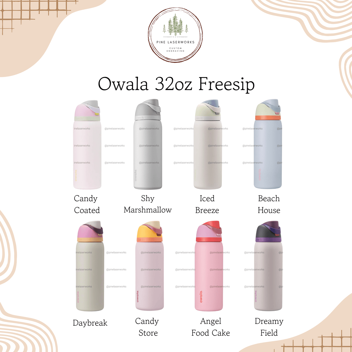 Personalized Bow Pattern Owala 32oz Freesip Water Bottle