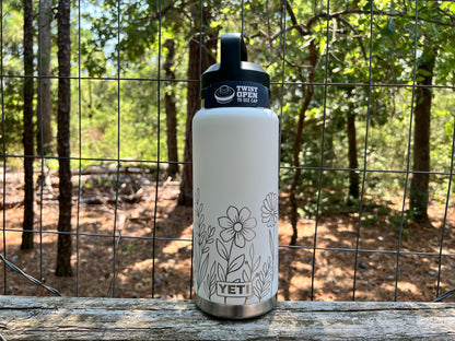 Floral Yeti 36 oz Chug Cap Water Bottle - Pine LaserworksFloral Yeti 36 oz Chug Cap Water Bottle Custom 360 Engraved Birthday, Anniversary, Appreciation Gift for Her, Friends Personalized Gift - Pine LaserworksFloral Yeti 36 oz Chug Cap Water Bottle Custom 360 Engraved Birthday, Anniversary, Appreciation Gift for Her, Friends Personalized Gift