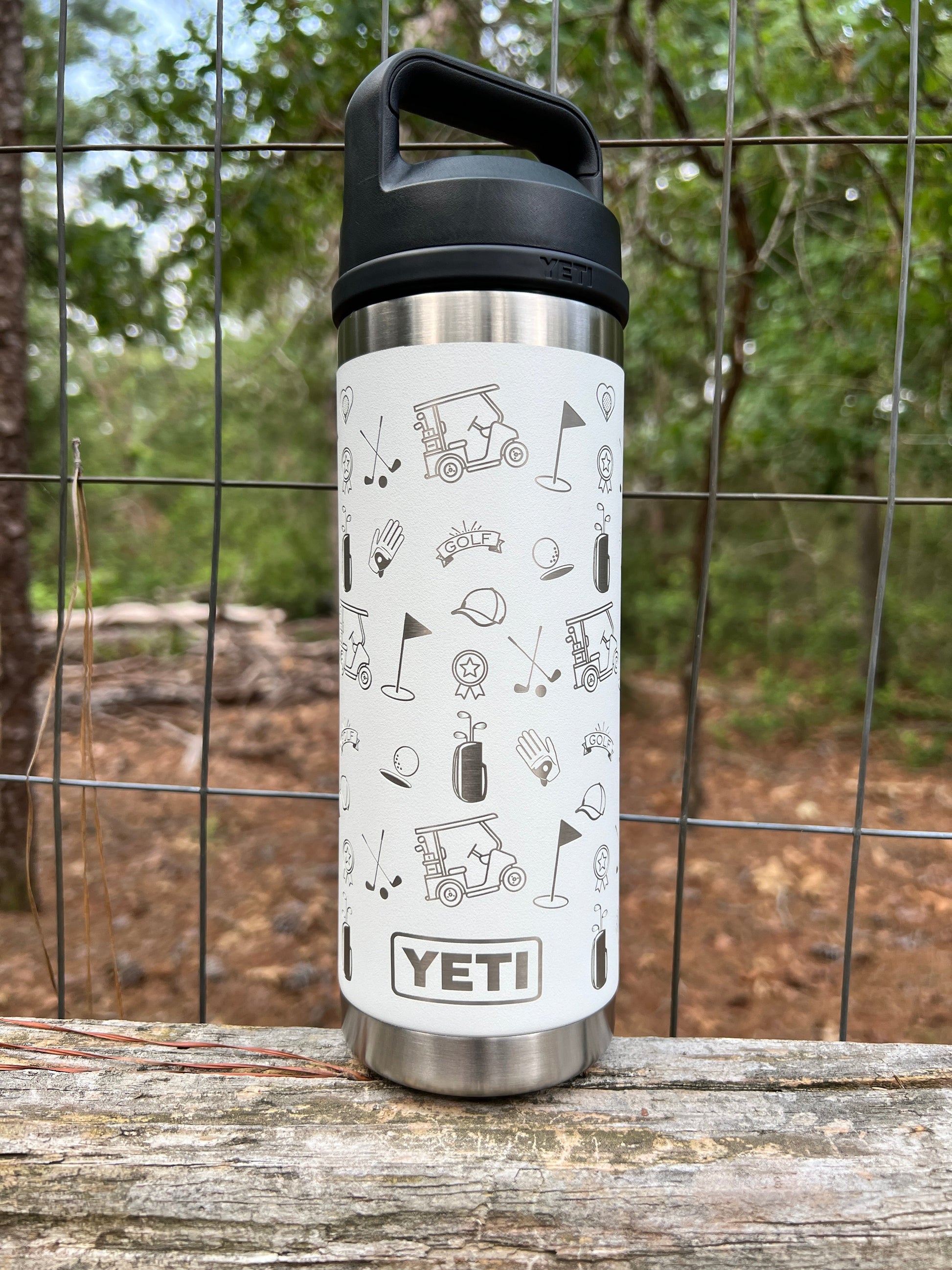 Golf Yeti Water Bottle 18 oz Rambler Chug Cap Bottle Full Laser Engrave