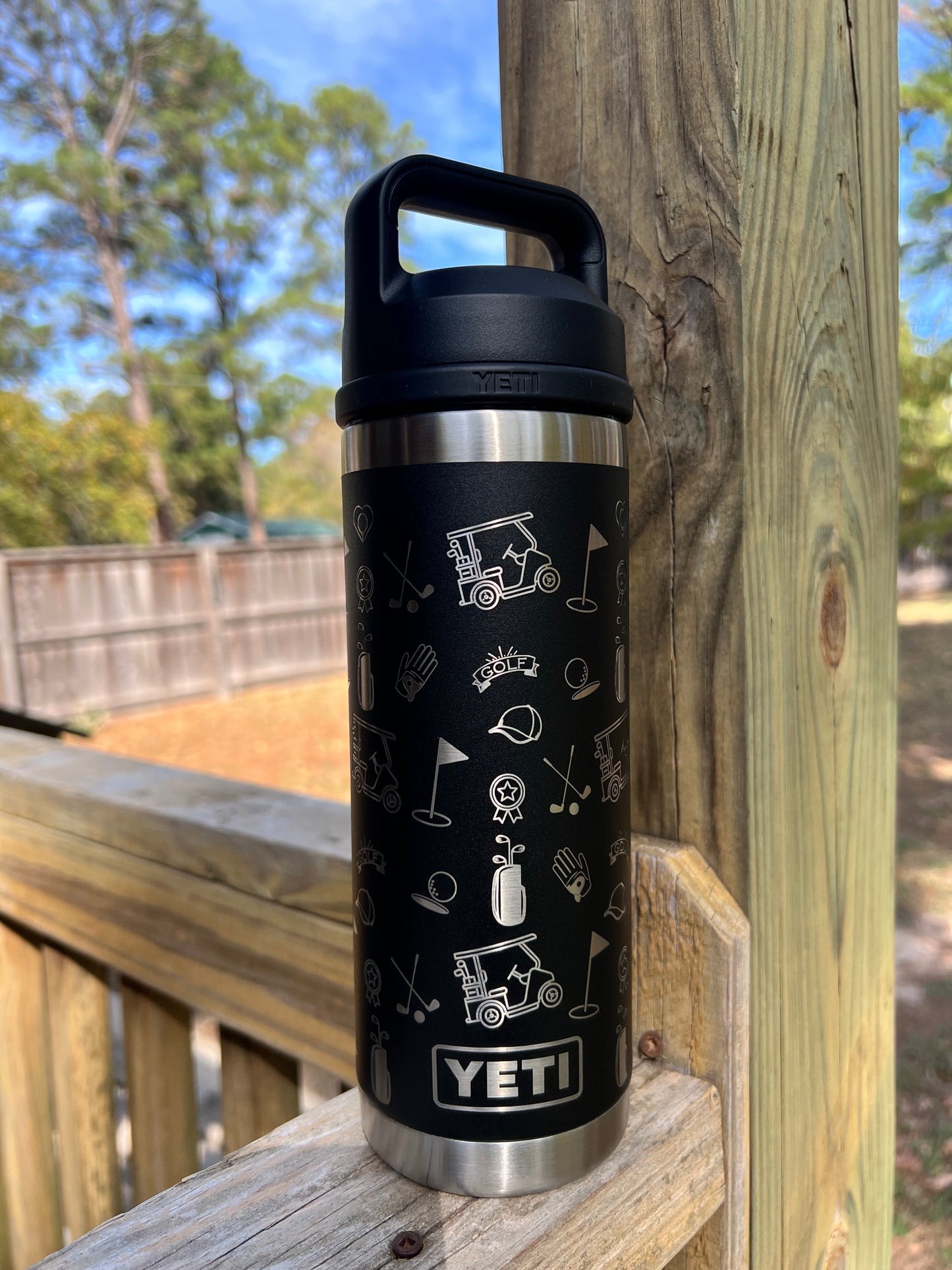 Golf Yeti Water Bottle 18 oz Rambler Chug Cap Bottle Full Laser Engrave - Pine LaserworksGolf Yeti Water Bottle 18 oz Rambler Chug Cap Bottle Full Laser Engrave