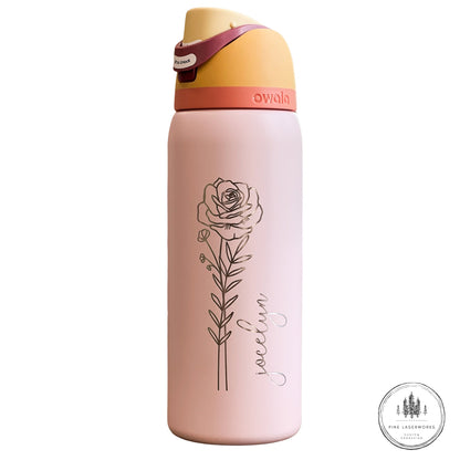 Personalized Birth Flower Owala 32oz Freesip Water Bottle