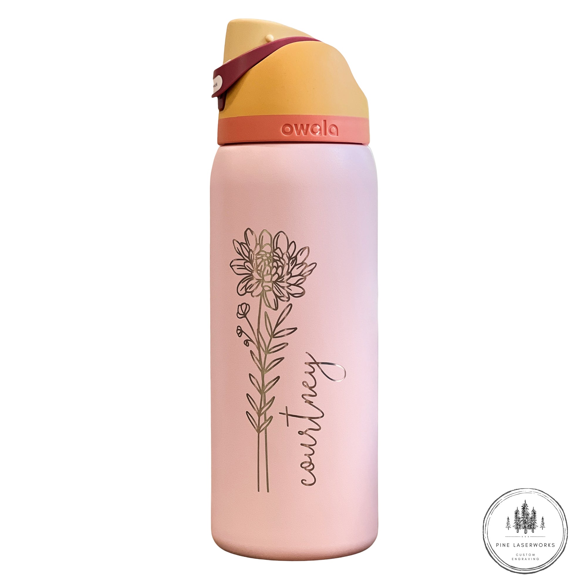 Personalized Birth Flower Owala 32oz Freesip Water Bottle – Pine