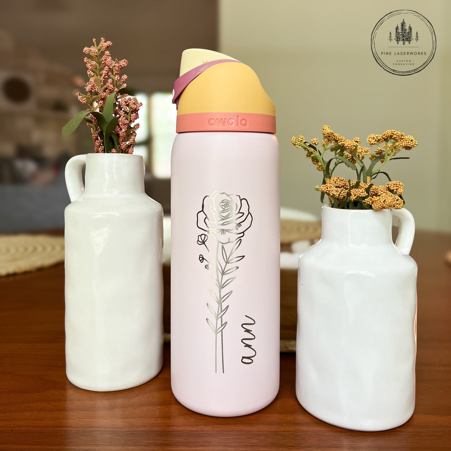 Personalized Birth Flower Owala 32oz Freesip Water Bottle