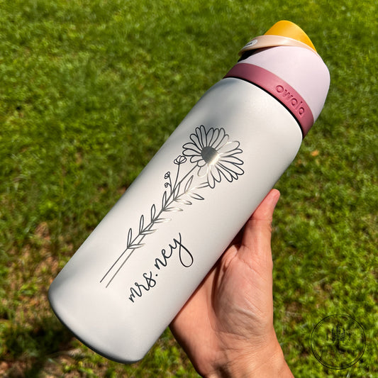 Personalized Birth Flower Owala 32oz Freesip Water Bottle - Pine LaserworksBlusing Ballerina Birth Flower Owala 32oz Freesip Laser Engraved Water Bottle pinelaserworks.com