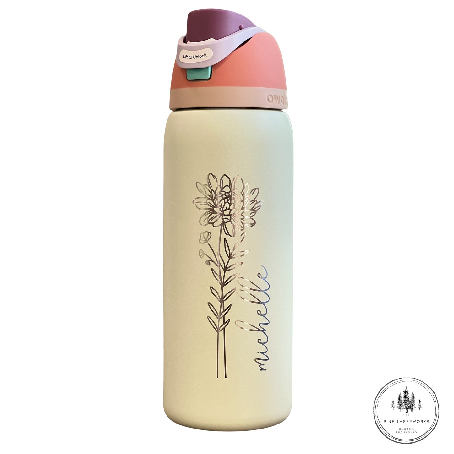 Personalized Birth Flower Owala 32oz Freesip Water Bottle