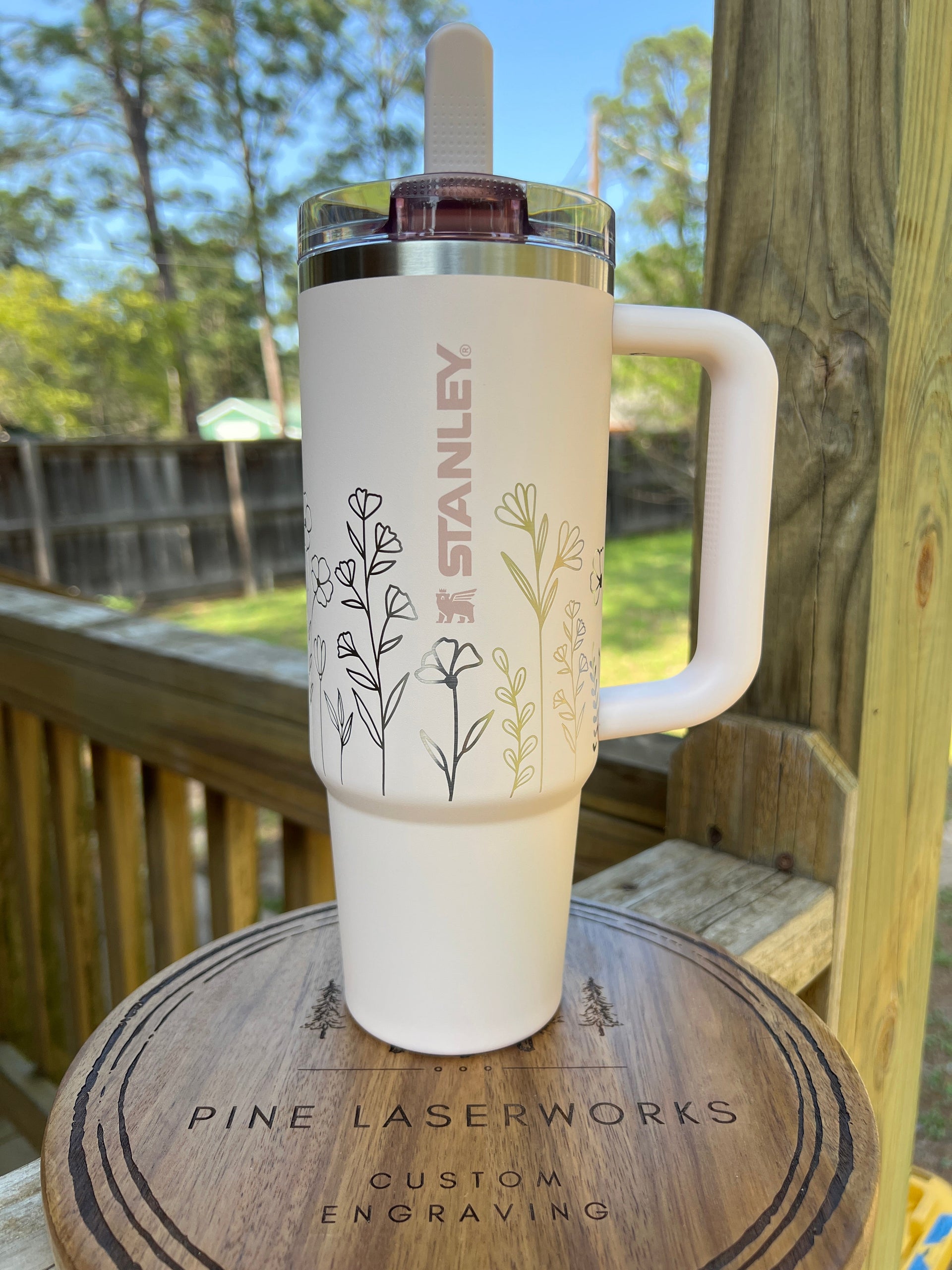 Personalized Floral Stanley ProTour 30oz or 40oz Engraved Tumbler - Frost /  30oz