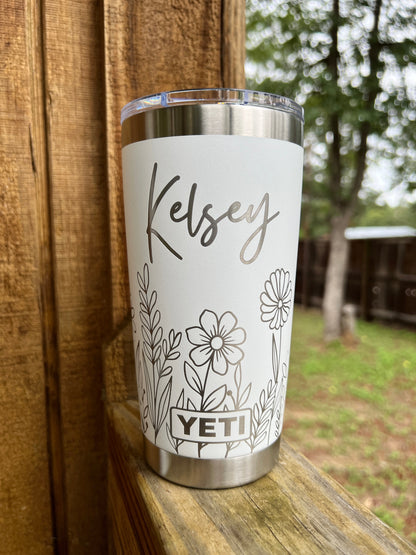 Personalized Floral Yeti 20oz Rambler Tumbler 360 degree Engraved Cup Birthday Anniversary Housewarming Gift idea for Her - Pine LaserworksPersonalized Floral Yeti 20oz Rambler Tumbler 360 degree Engraved Cup Birthday Anniversary Housewarming Gift idea for Her