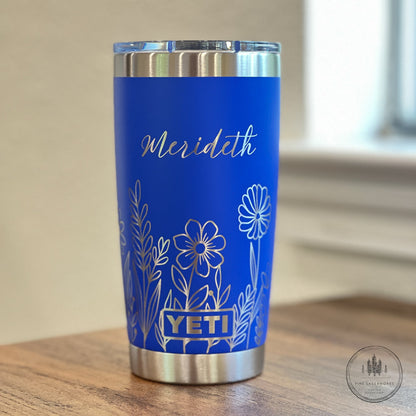 Personalized Floral Yeti 20oz Rambler Tumbler Full 360 Laser Engraved Wildflower Design - Pine LaserworksPersonalized Floral Yeti 20oz Rambler Tumbler Full 360 Laser Engraved Wildflower Design