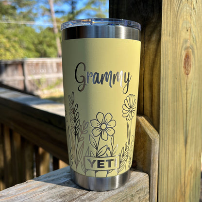 Personalized Floral Yeti 20oz Rambler Tumbler Full 360 Laser Engrave - Pine LaserworksPersonalized Floral Yeti 20oz Rambler Tumbler Full 360 Laser Engrave