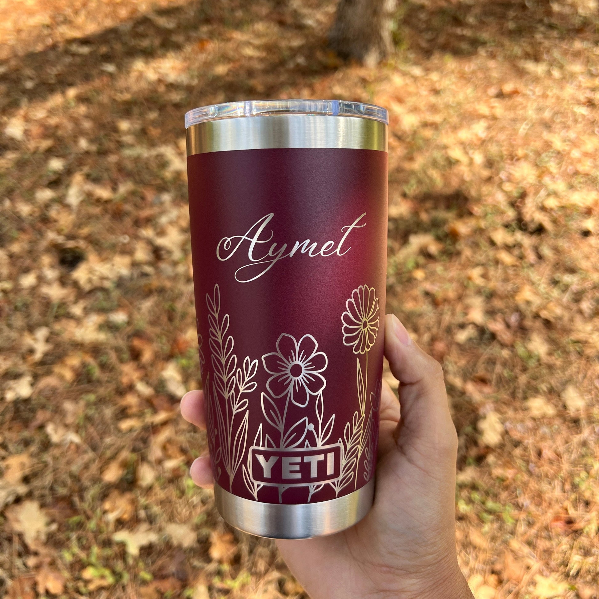 Personalized Floral Yeti 20oz Rambler Tumbler Full 360 Laser Engrave - Pine LaserworksPersonalized Floral Yeti 20oz Rambler Tumbler Full 360 Laser Engrave