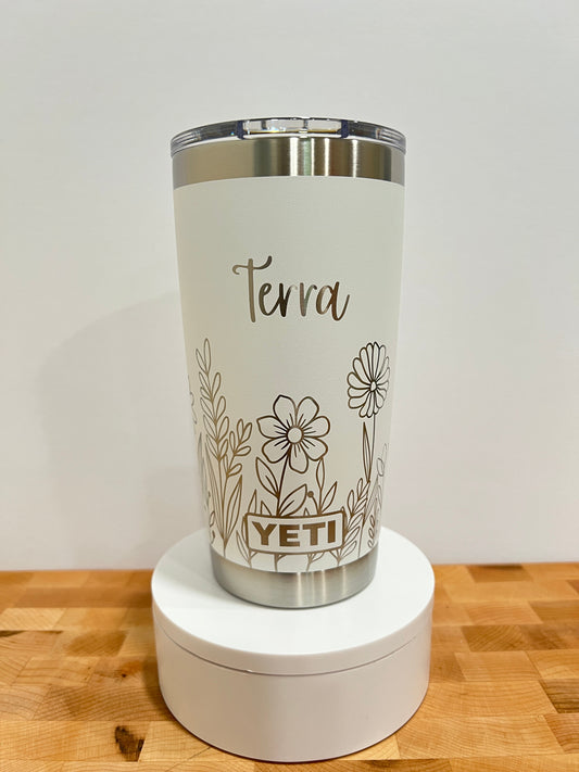 Personalized Floral Yeti 20oz Rambler Tumbler Full 360 Laser Engrave - Pine LaserworksPersonalized Floral Yeti 20oz Rambler Tumbler Full 360 Laser Engrave