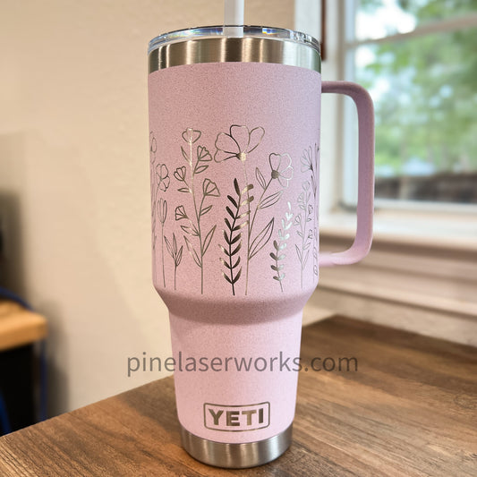 Personalized Floral Yeti 42oz Straw Mug Coffee Mug Travel Tumbler - Pine LaserworksPersonalized Floral Yeti 42oz Straw Mug Coffee Mug Travel Tumbler