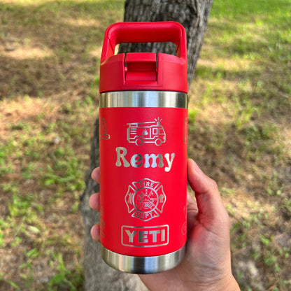 Personalized Kids Yeti 12 oz Water Bottle 12 Designs and 8 Colors to Choose From Birthday Summer Break Back to School Boy Girl Flip Straw - Pine LaserworksPersonalized Rescue Red Fire Truck Yeti 12oz Rambler Jr Water Bottle