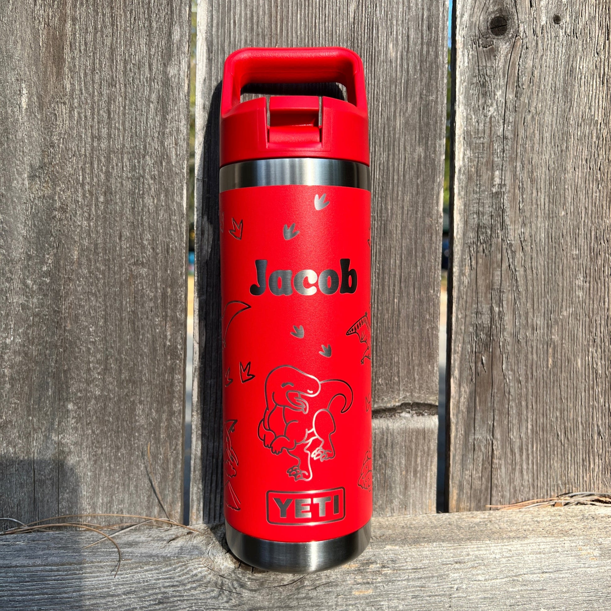 Dinosaurs Personalized Kids YETI 18 oz Laser Engraved Rambler Water Bottle Straw Top Dishwasher Safe pinelaserworks.com