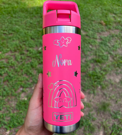 Unicorns Personalized Kids YETI 18 oz Laser Engraved Rambler Water Bottle Straw Top Dishwasher Safe pinelaserworks.com