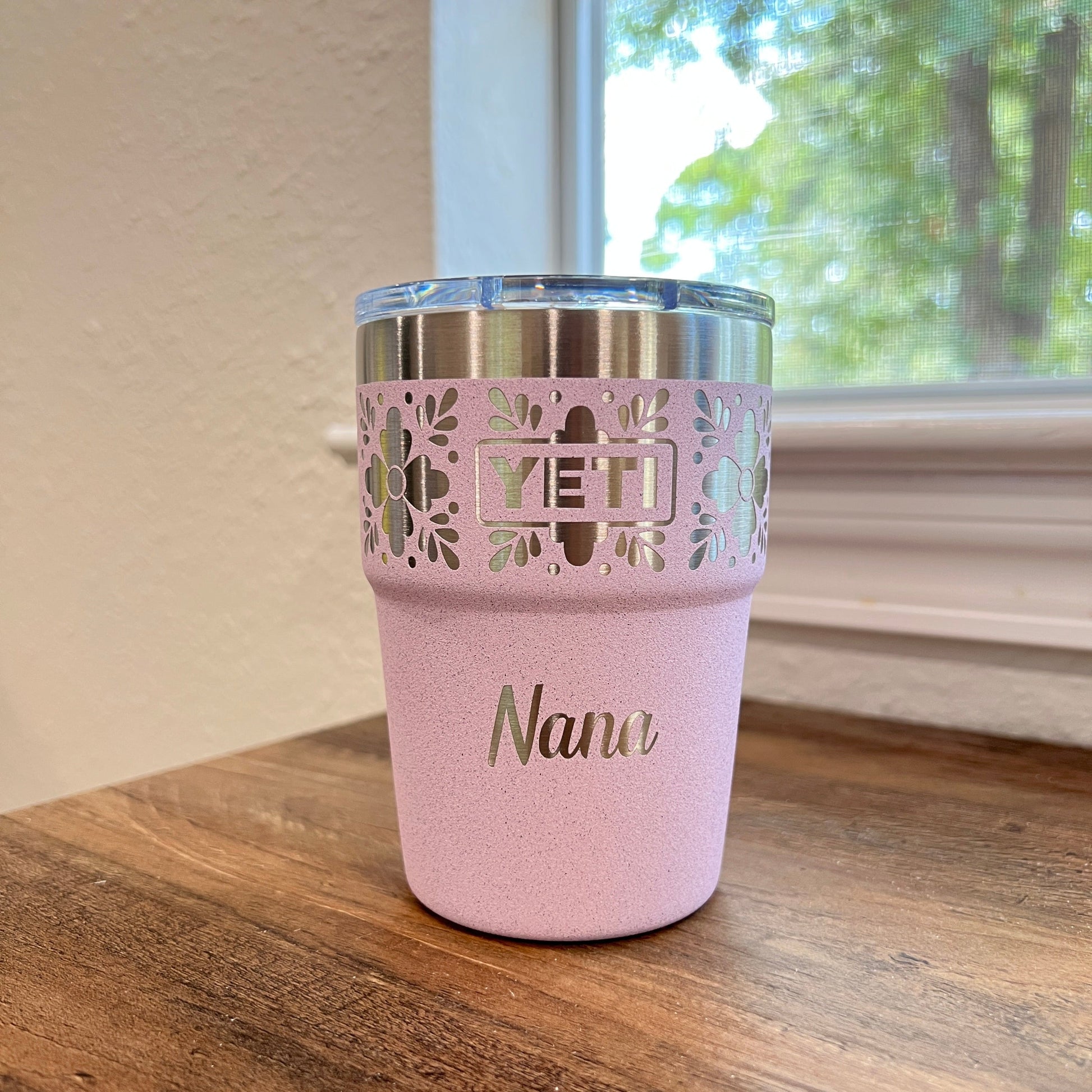 Cherry Blossom Talavera Pattern Yeti 16oz Stackable Cup. Gift for Her, Birthday, Anniversary, Best Friend Gift, Talavera Wedding Favor. Custom Yeti Laser Engraved cup. pinelaserworks.com