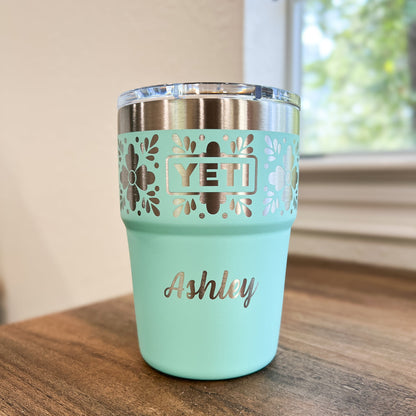 Seafoam Talavera Pattern Yeti 16oz Stackable Cup. Gift for Her, Birthday, Anniversary, Best Friend Gift, Talavera Wedding Favor. Custom Yeti Laser Engraved cup. pinelaserworks.com