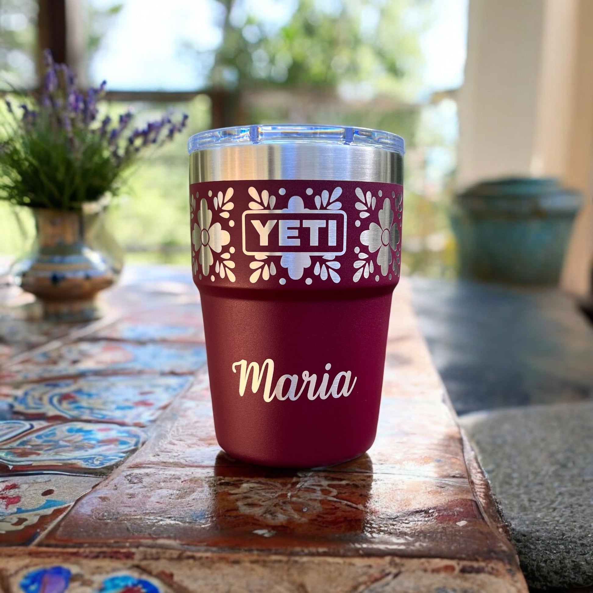 Personalized Talavera Flower Yeti 16oz Stackable Cup - Pine LaserworksWild Vine Red Personalized Talavera Flower Yeti 16oz Stackable Cup pinelaserworks.com