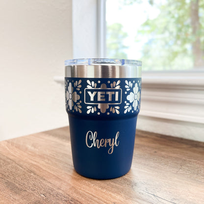 Navy Talavera Pattern Yeti 16oz Stackable Cup. Gift for Her, Birthday, Anniversary, Best Friend Gift, Talavera Wedding Favor. Custom Yeti Laser Engraved cup. pinelaserworks.com