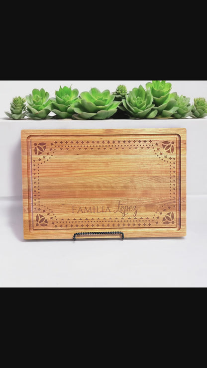 Personalized Family Name Talavera Pattern Cutting Board 18x12x1 1/4in w/ Juice Groove