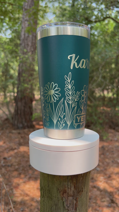 Personalized Floral Yeti 20oz Rambler Tumbler Full 360 Laser Engrave